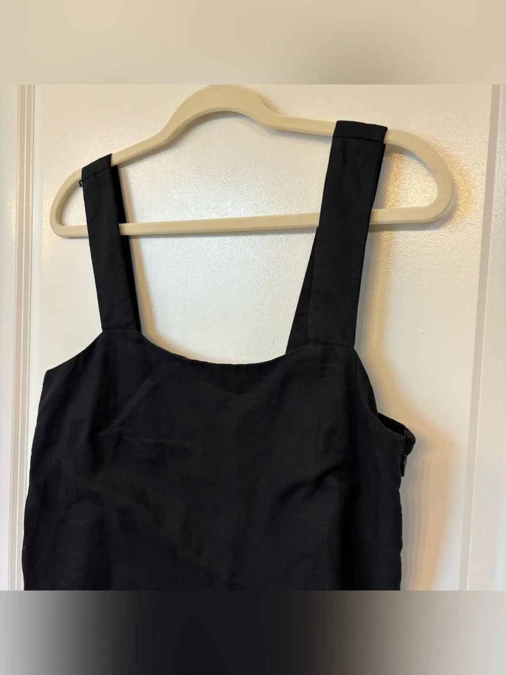 J. Crew Linen-Blend Squareneck Tank Top Black Side Zipper Size Small